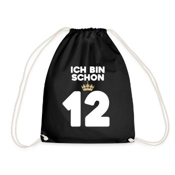 12. Geburtstag Geschenk - 12 Jahre mit Krone - Turnbeutel - Schwarz - Vorne