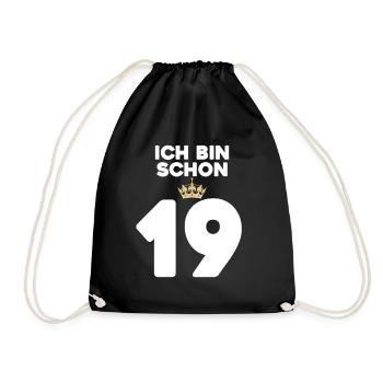 19. Geburtstag Geschenk - 19 Jahre mit Krone - Turnbeutel - Schwarz - Vorne