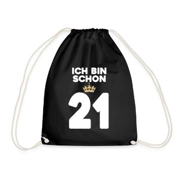 21. Geburtstag Geschenk - 21 Jahre mit Krone - Turnbeutel - Schwarz - Vorne