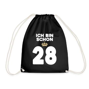 28. Geburtstag Geschenk - 28 Jahre mit Krone - Turnbeutel - Schwarz - Vorne