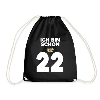 22. Geburtstag Geschenk - 22 Jahre mit Krone - Turnbeutel - Schwarz - Vorne