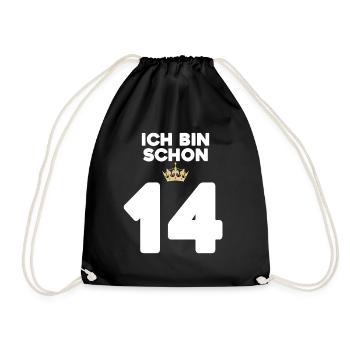 14. Geburtstag Geschenk - 14 Jahre mit Krone - Turnbeutel - Schwarz - Vorne