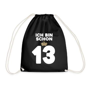 13. Geburtstag Geschenk - 13 Jahre mit Krone - Turnbeutel - Schwarz - Vorne