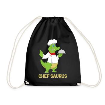 Chef Saurus Kitchen Cook Dinosaur Lover Restaurant - Drawstring Bag - black - Front