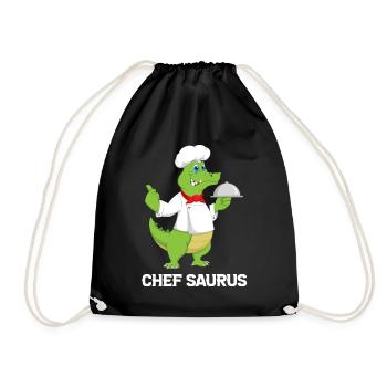 Chef Saurus Kitchen Cook Dinosaur Lover Kitchen Co - Drawstring Bag - black - Front