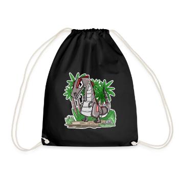 Robot Dino Dinosaur - Drawstring Bag - black - Front