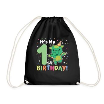 Drache zum 1. Geburtstag für Kinder ein Jahr alt - Turnbeutel - Schwarz - Vorne