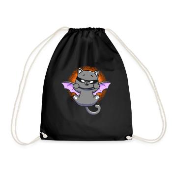 Black Cat With Bat Wing Kitten Halloween - Drawstring Bag - black - Front