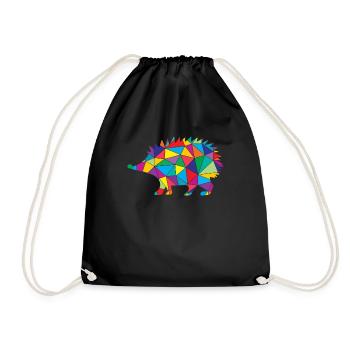 Hedgehog Polygon Low Poly Animal - Drawstring Bag - black - Front