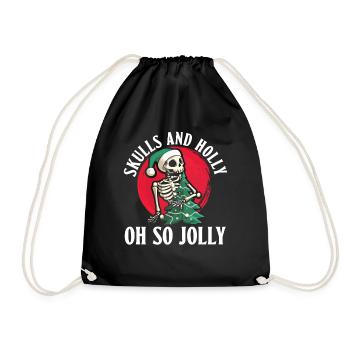 Skulls And Holly - Oh So Jolly - Goth Christmas - Drawstring Bag - black - Front