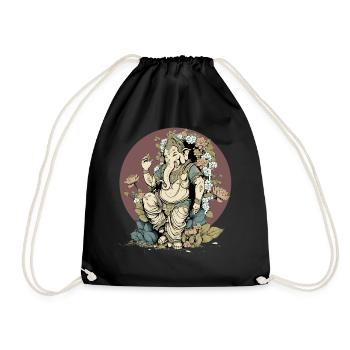 Hindu God Ganesha Floral Hinduism Elephant Deity L - Drawstring Bag - black - Front