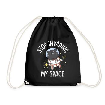 Space Purring Cat Astronaut Cat Lover Spaceship - Drawstring Bag - black - Front
