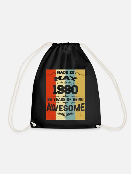 May 1980 Vintage Vintage Birthday - Drawstring Bag - black