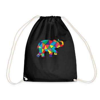 Low Poly Elephant Geometry Elephant - Drawstring Bag - black - Front