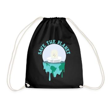 Save The Planet Climate Change Polar Bear - Drawstring Bag - black - Front