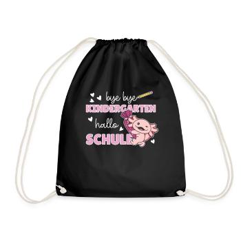 bye bye Kindergarten hallo Schule Axolotl - Turnbeutel - Schwarz - Vorne
