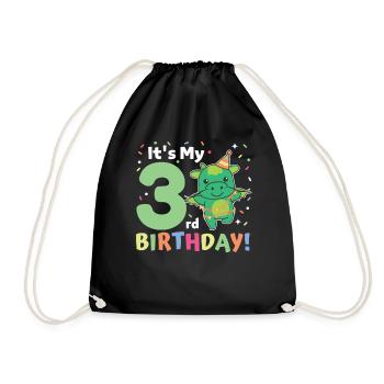 Drache zum 3. Geburtstag Kinder drei Jahre alt - Turnbeutel - Schwarz - Vorne