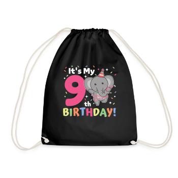 Elephant for 9th birthday children nine years old - Drawstring Bag - black - Front