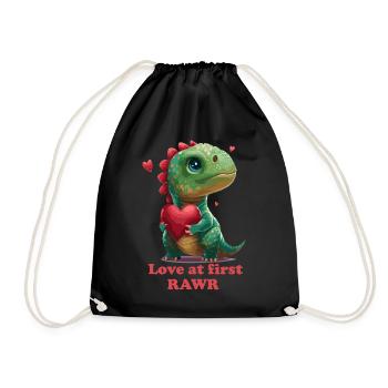 Love at First Rawr Valentines Day Cute Dino Heart - Drawstring Bag - black - Front