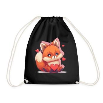 Mignon Saint-Valentin Day Fox Kawaii Aquarelle Animal - Sac de sport léger - noir - Devant