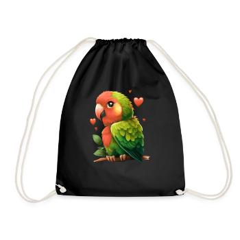 Cute Parrot Green Red Budgie Valentines Day Pet Bi - Drawstring Bag - black - Front