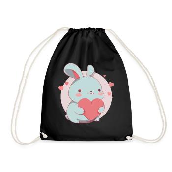 Mignon Lapin Kawaii Saint Valentin Lapin Coeur - Sac de sport léger - noir - Devant