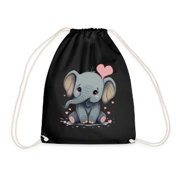 Cute Elephant Valentines Day Heart Kawaii Animal L - Drawstring Bag - black - Front