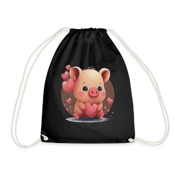 Valentines Day Cute Pig Farmer Pet Pig Animal Love - Drawstring Bag - black - Front