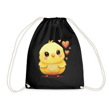 Cute Chick Valentines Day Heart Farm Animal Chicke - Drawstring Bag - black - Front