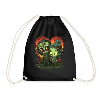 Cute Chibi Zombie Corpse Horror Apocalyptic Valent - Turnbeutel - Schwarz - Vorne