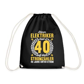 Elektriker Elektroinstallateur 40. Geburtstag - Turnbeutel - Schwarz - Vorne