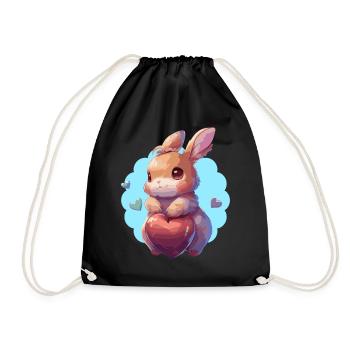Lovely Bunny Heart Valentines Day Pet Lover - Drawstring Bag - black - Front