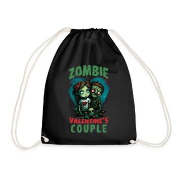 Zombie Valentines Couple Cute Anime Chibi Zombies - Drawstring Bag - black - Front