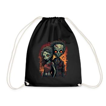 Creepy Zombie Couple Apocalyptic Horror Valentine' - Drawstring Bag - black - Front