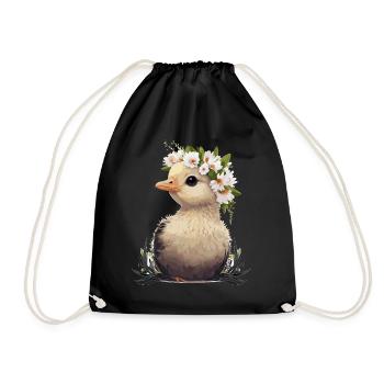 Duckling Flower Crown Baby Duck Floral Farm Animal - Drawstring Bag - black - Front