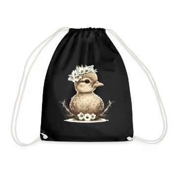 Baby Duck Flower Crown Duckling Floral Farm Animal - Drawstring Bag - black - Front
