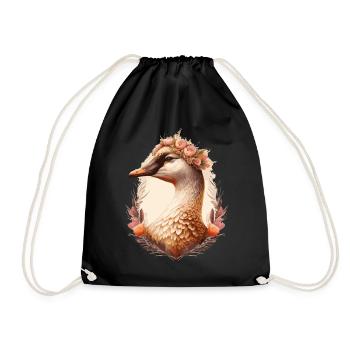 Flower Crown Goose Floral Farm Animal Pet - Drawstring Bag - black - Front