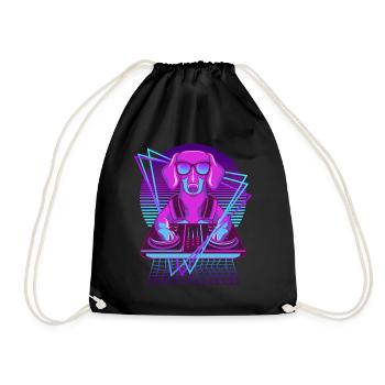 Party Music Techno Dogs Vaporwave DJ Dachshund - Drawstring Bag - black - Front