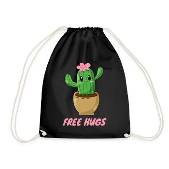 Free Hugs - Cute Cactus - Drawstring Bag - black - Front