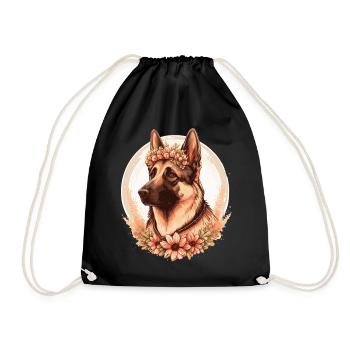 German Shepherd Flower Crown Dog Breed Floral Farm - Drawstring Bag - black - Front