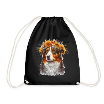 Australian Shepherd Flower Crown Pet Dog Breed Flo - Drawstring Bag - black - Front