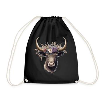 Flower Crown Yak Floral Farm Animal Yak Lovers - Drawstring Bag - black - Front