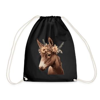 Flower Crown Mule Floral Farm Animal Pet - Turnbeutel - Schwarz - Vorne