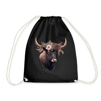 Cute Yak Flower Crown Yaks Floral Farm Animal Pet - Drawstring Bag - black - Front