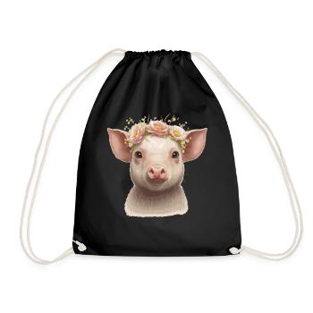 Cute Piglet Flower Crown Baby Pig Floral Farm Anim - Turnbeutel - Schwarz - Vorne