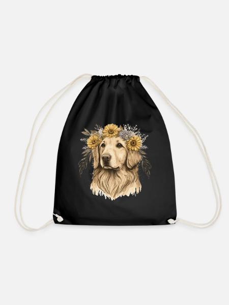 Golden Retriever Flower Crown Pet Dog Breed Floral - Turnbeutel - Schwarz