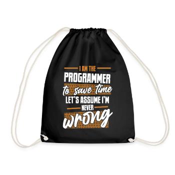Programmer Let's Assume I'm Never Wrong Coder - Drawstring Bag - black - Front