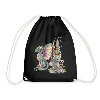 Dragon fantastique avec château de conte de fées - Sac de sport léger - noir - Devant