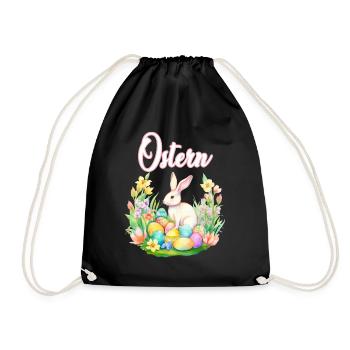 Frohe Ostern Hase Osterei für einen Osterhasen - Turnbeutel - Schwarz - Vorne