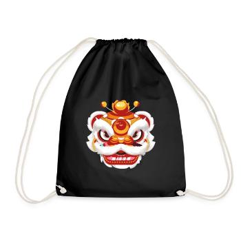 Chinese Celebration Festival New Year Lion Dance - Drawstring Bag - black - Front